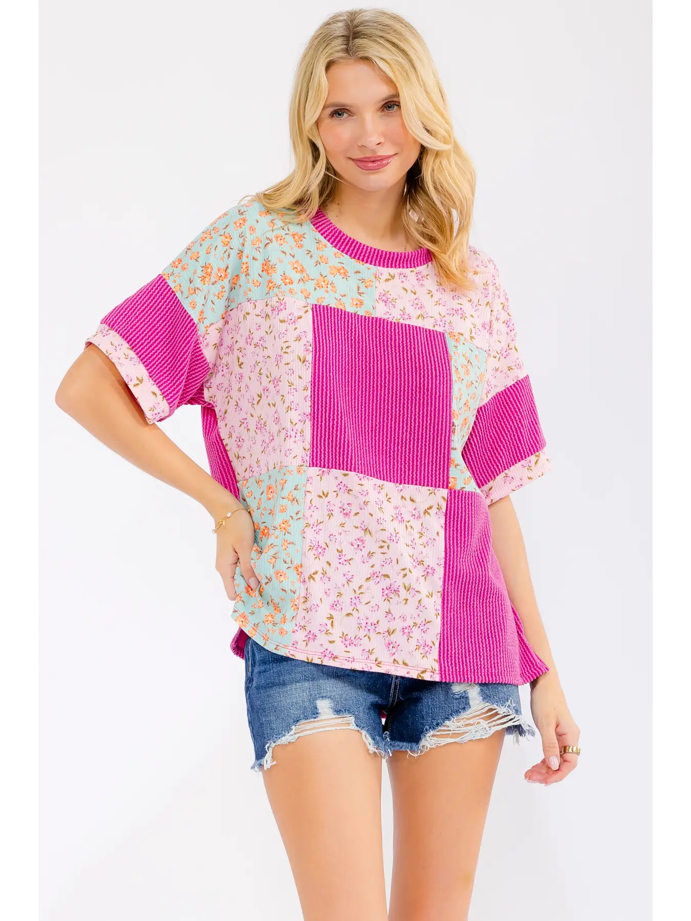 Floral Patchwork Short Sleeve Top