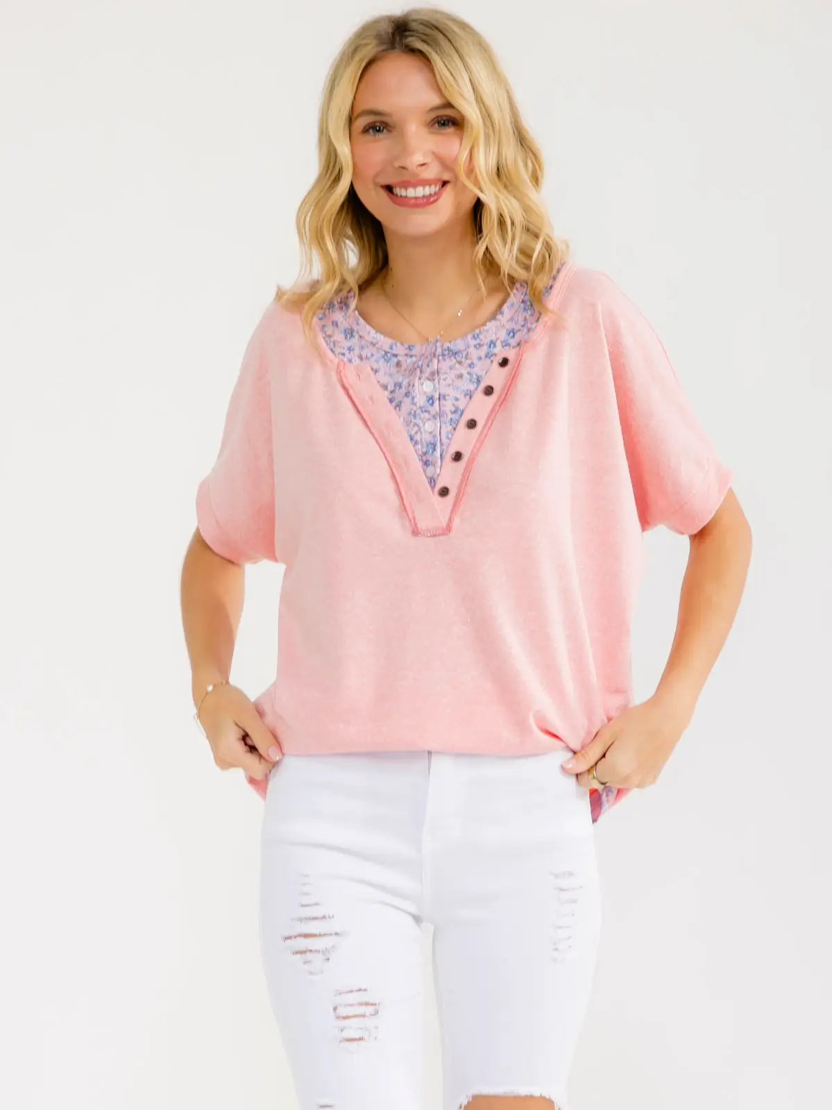 Floral Layered Henley Top