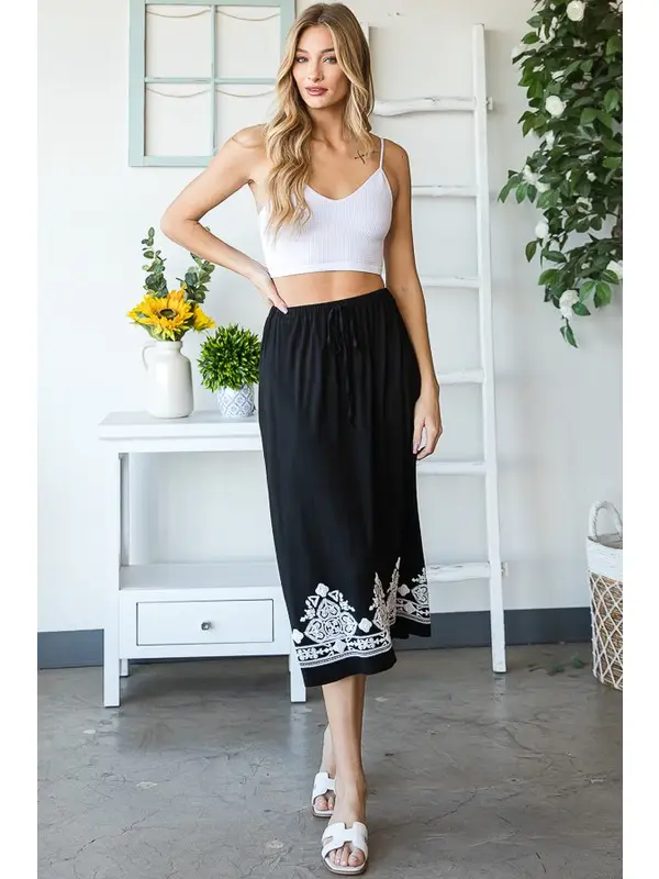 Heimish Solid Midi Skirt with Damask