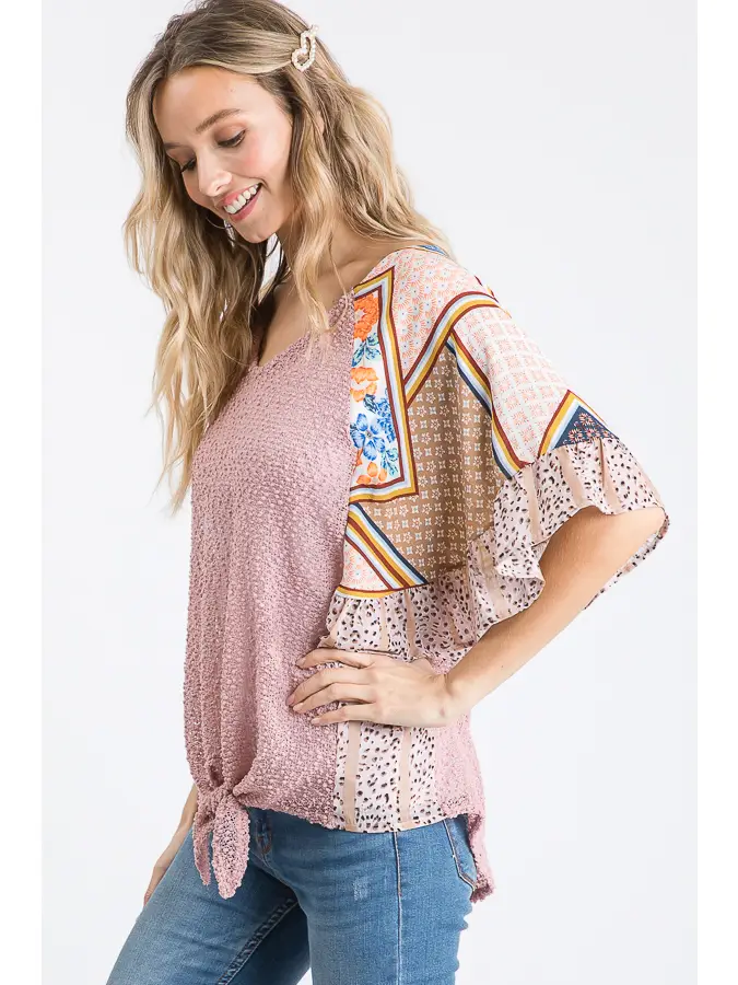 7th Ray Open knit tie front top