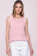 Hailey & Co Blush Pink Ribbed Ruffle Trim Sleeveless Top