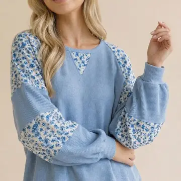 Haptics Plus Thermal Floral Woven Loose Fit Pullover Top