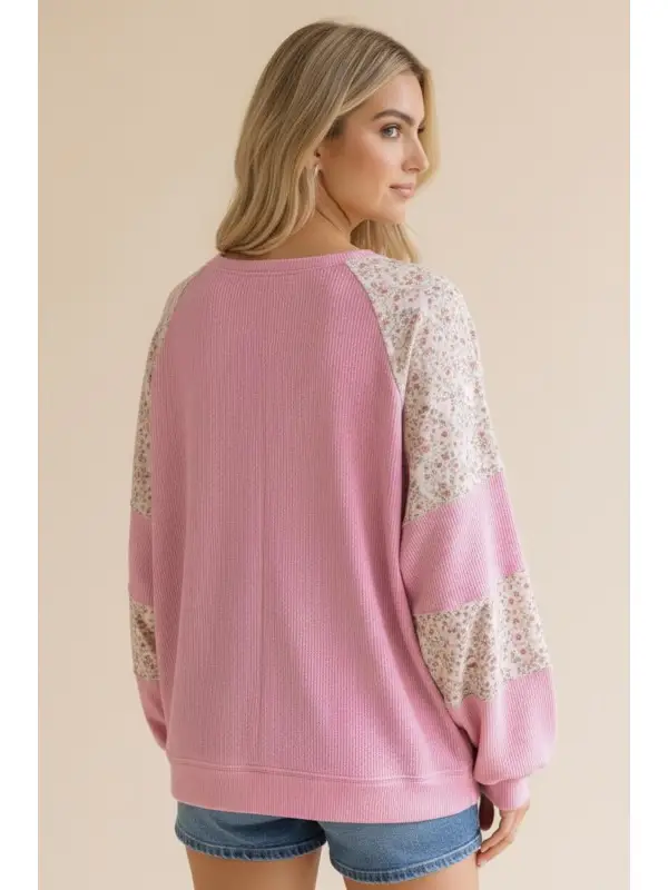 Haptics Plus Thermal Floral Woven Loose Fit Pullover Top