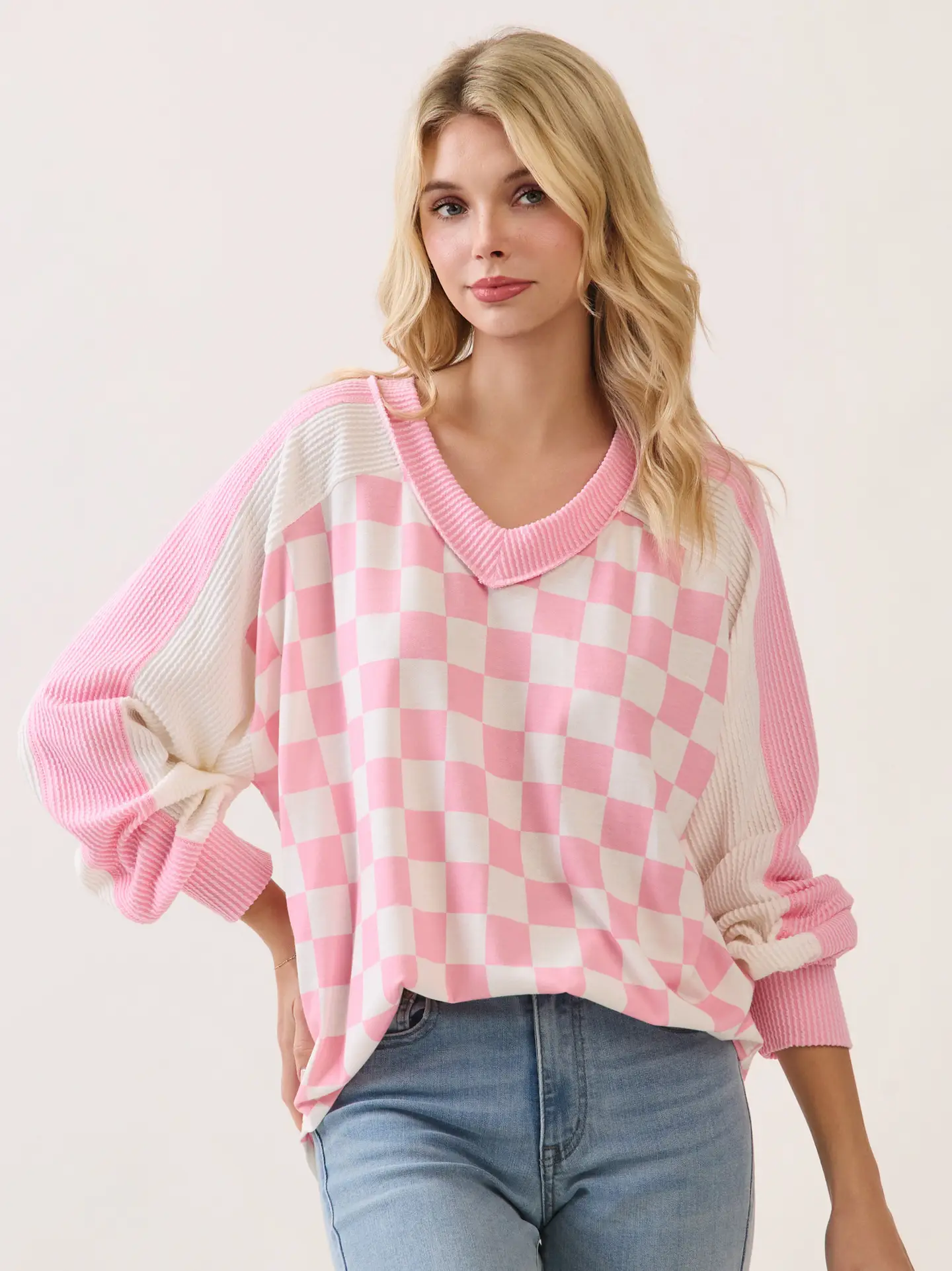 7th Ray Pink checkered long sleeve