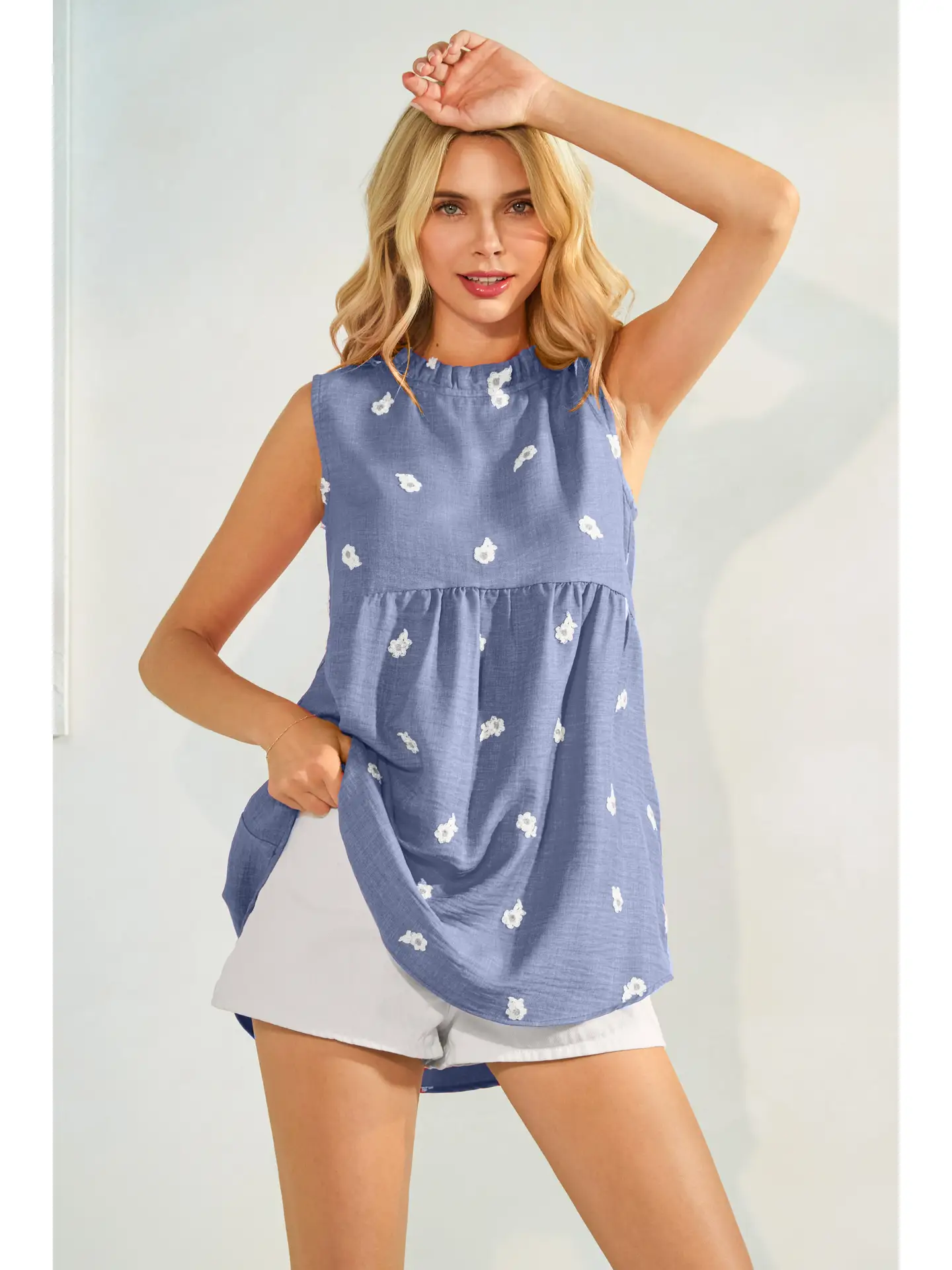 Floral Print Mock Neck Baby Doll Top