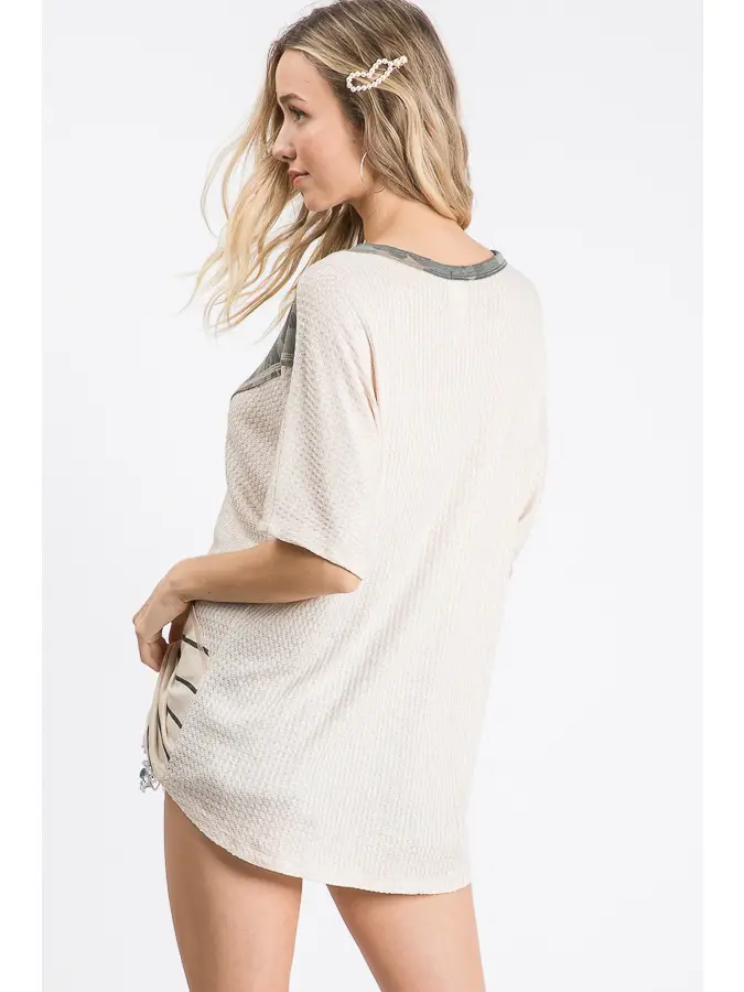 Camo Stripe Color Block Short Sleeve Top