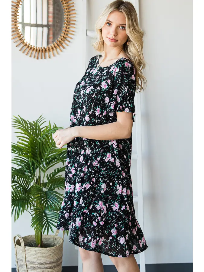 Casual Floral Tiered Dress with Ruffled Sleeves