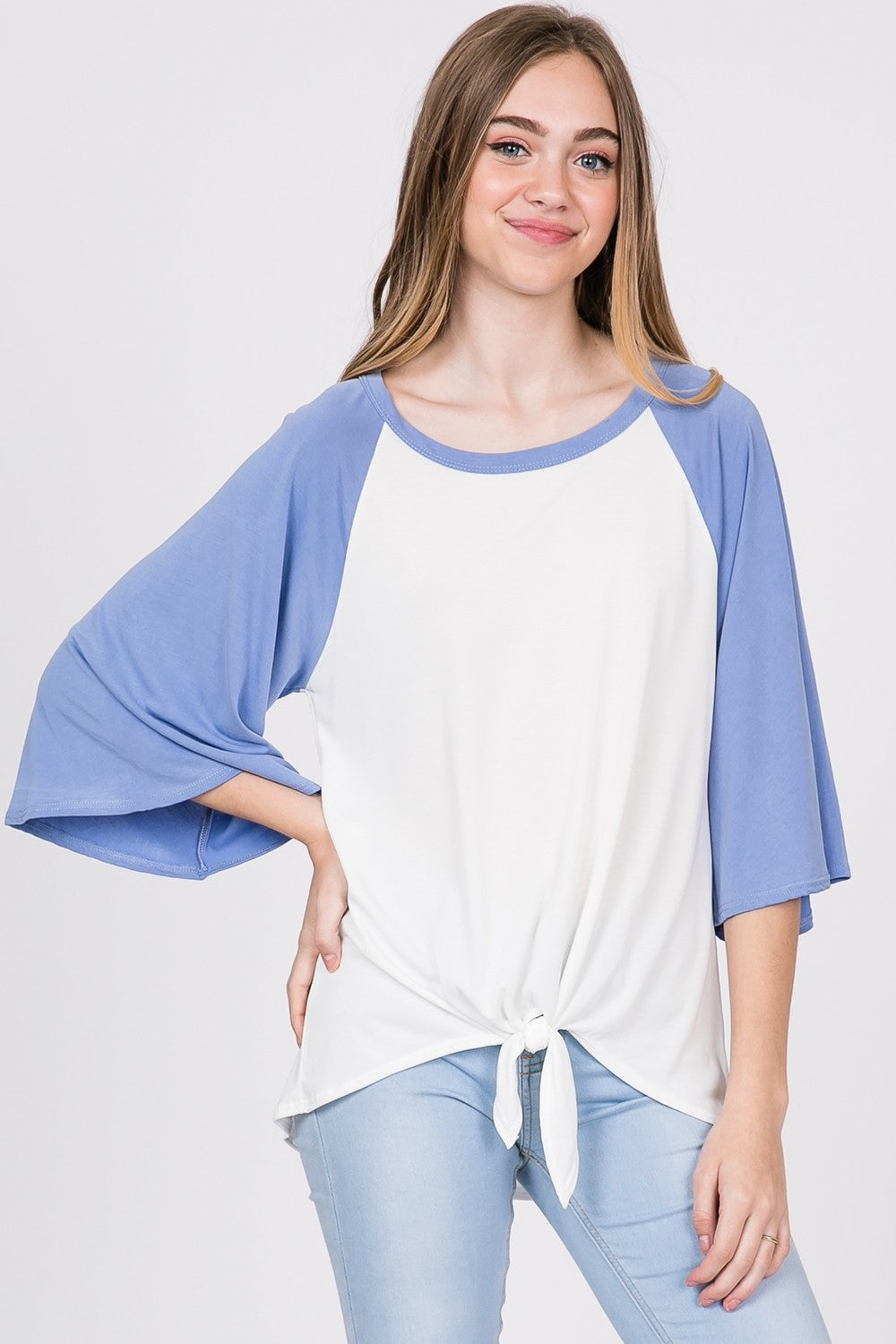 Hailey & Co Raglan Sleeve Front Tie Top