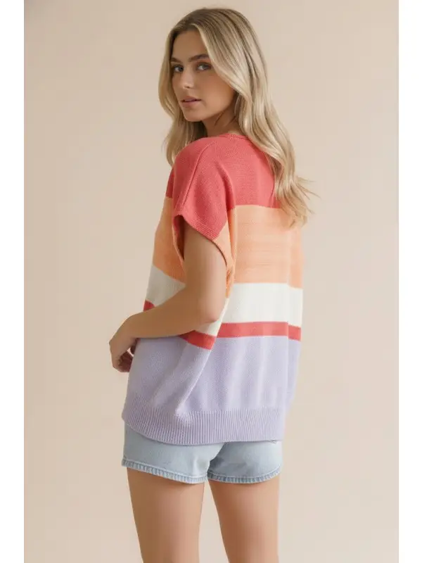 Haptics Plus Multi Stripe Dolman Sweater Knit Top