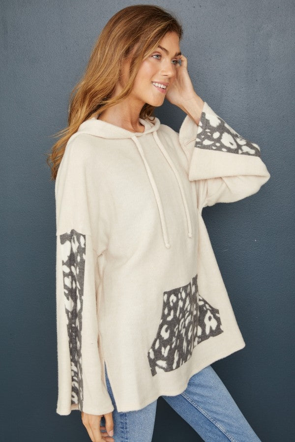 Hailey & Co Printed Leopard Kangaroo Pocket Hoodie