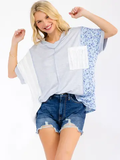 Color Block Patchwork Knit Top with Pocket