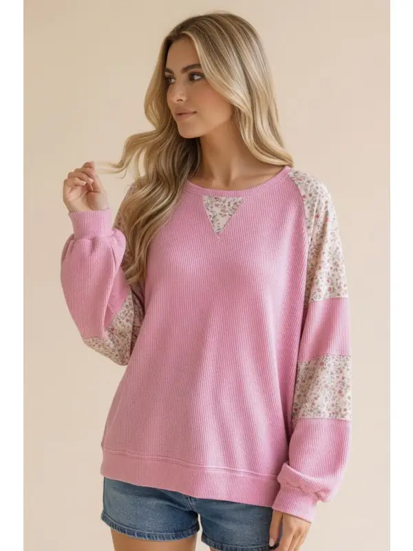 Haptics Plus Thermal Floral Woven Loose Fit Pullover Top