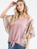 7th Ray Open knit tie front top