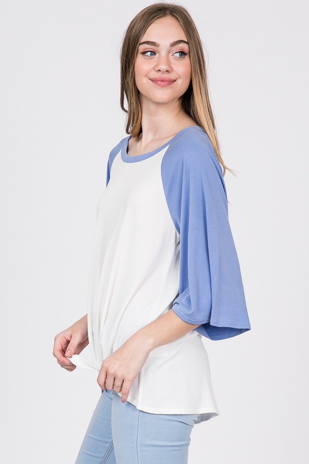 Hailey & Co Raglan Sleeve Front Tie Top