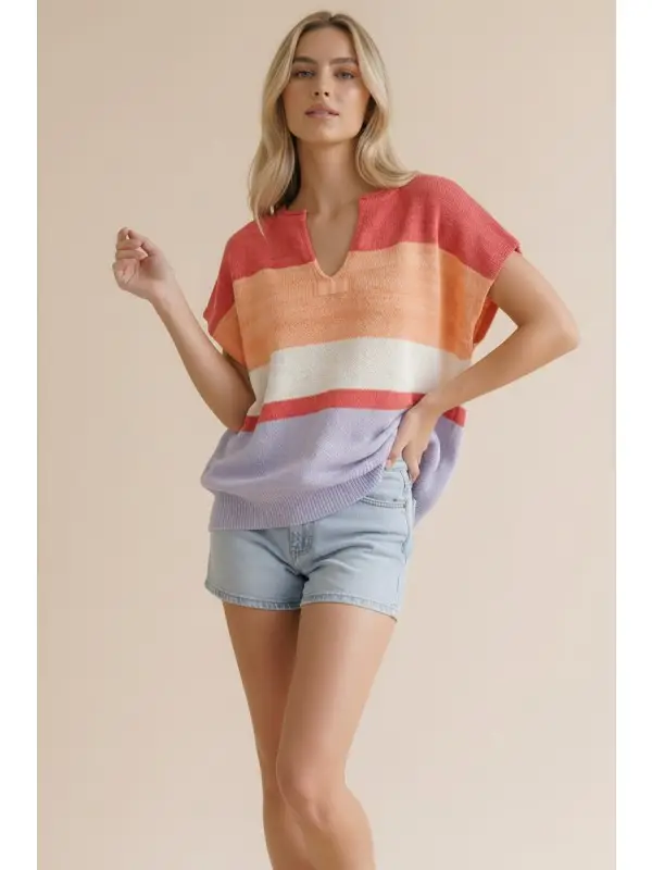 Haptics Plus Multi Stripe Dolman Sweater Knit Top