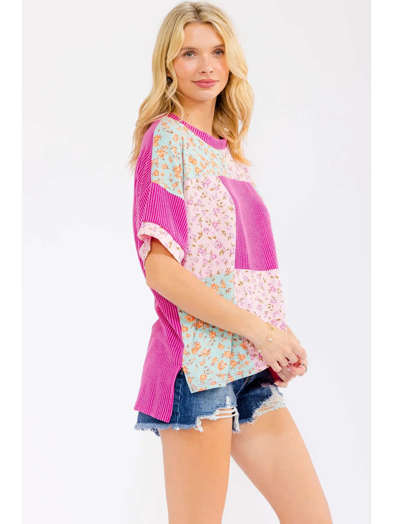 Floral Patchwork Short Sleeve Top