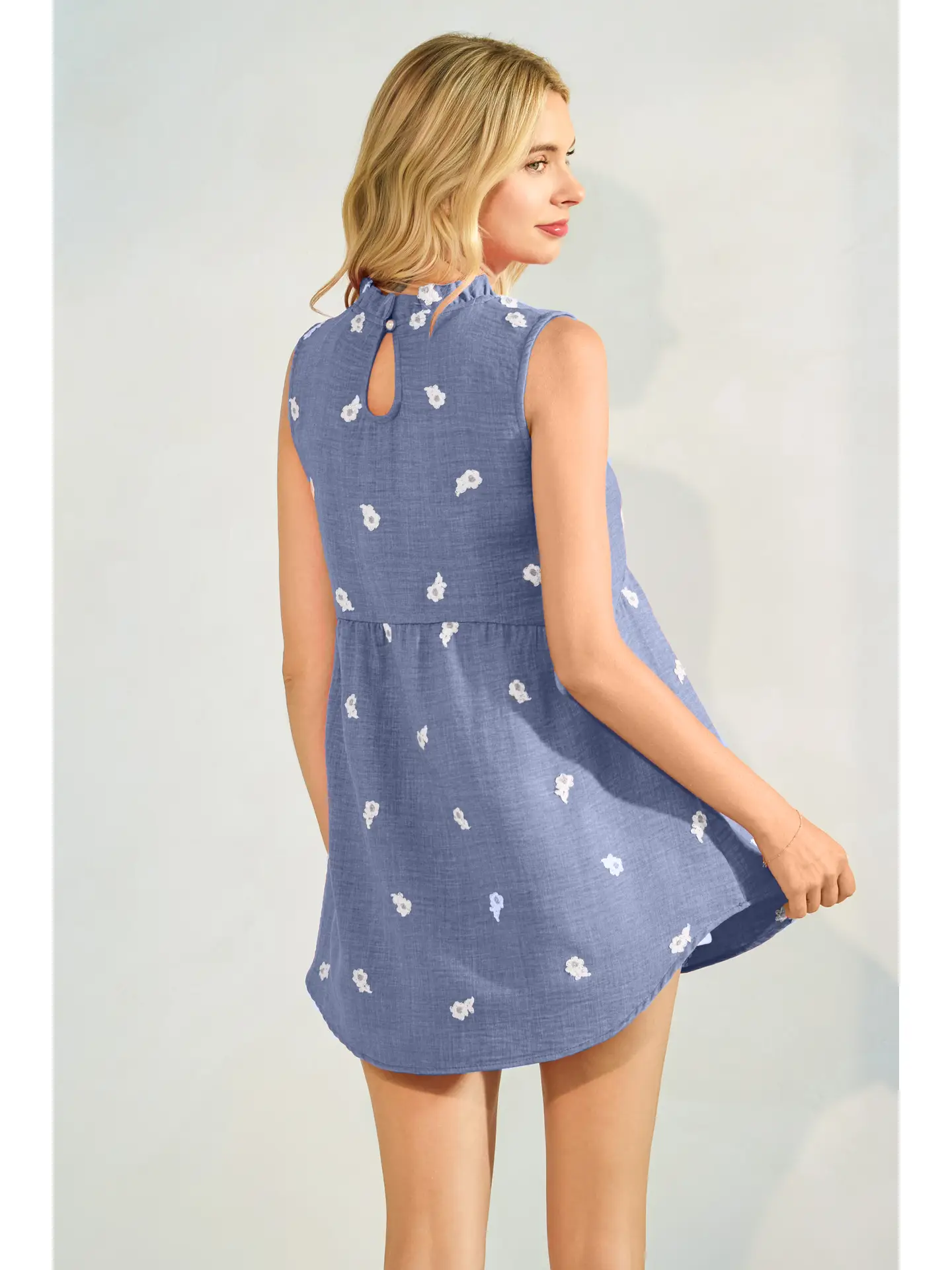 Floral Print Mock Neck Baby Doll Top