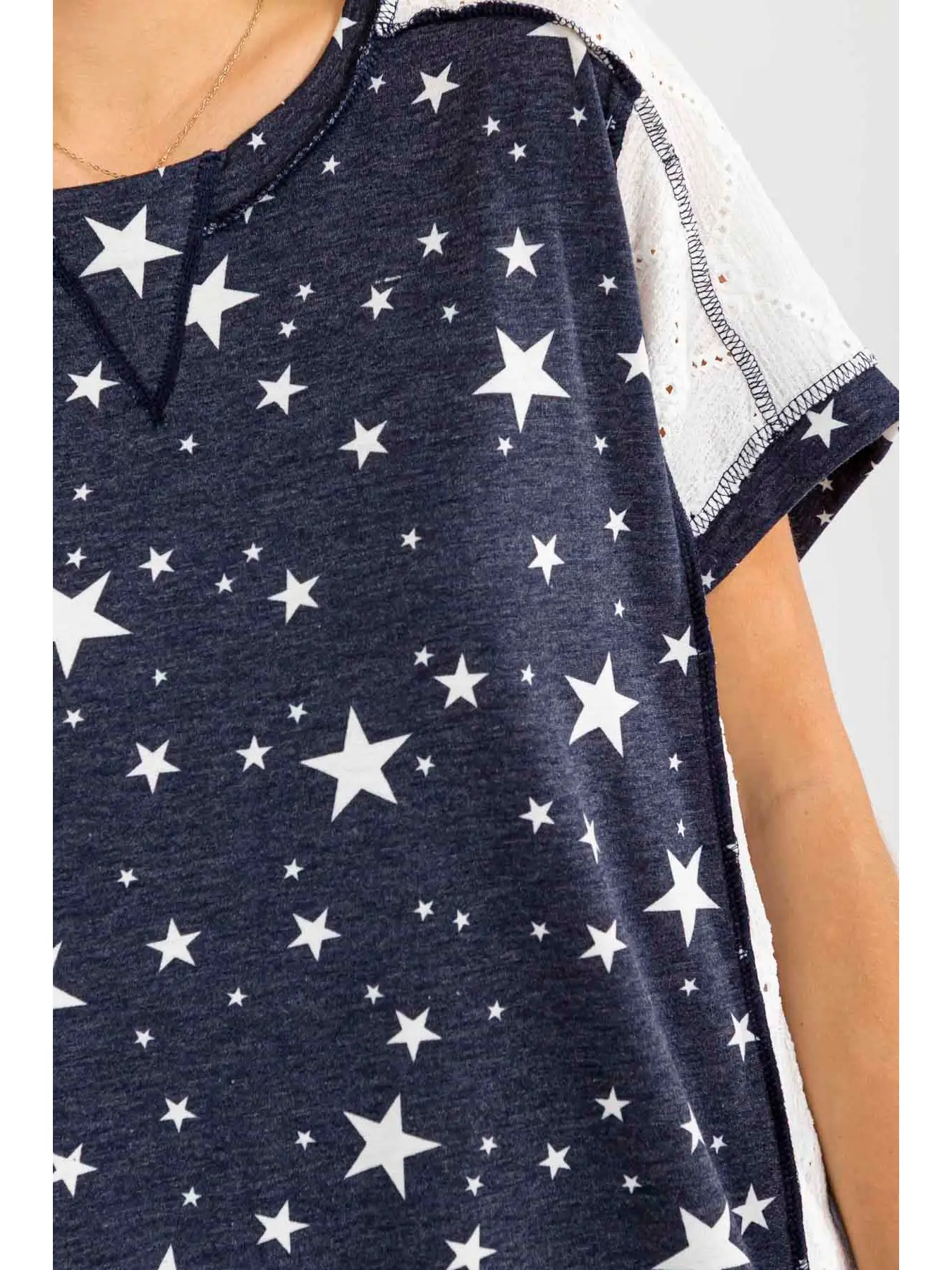 Star Print Eyelet Contras Top