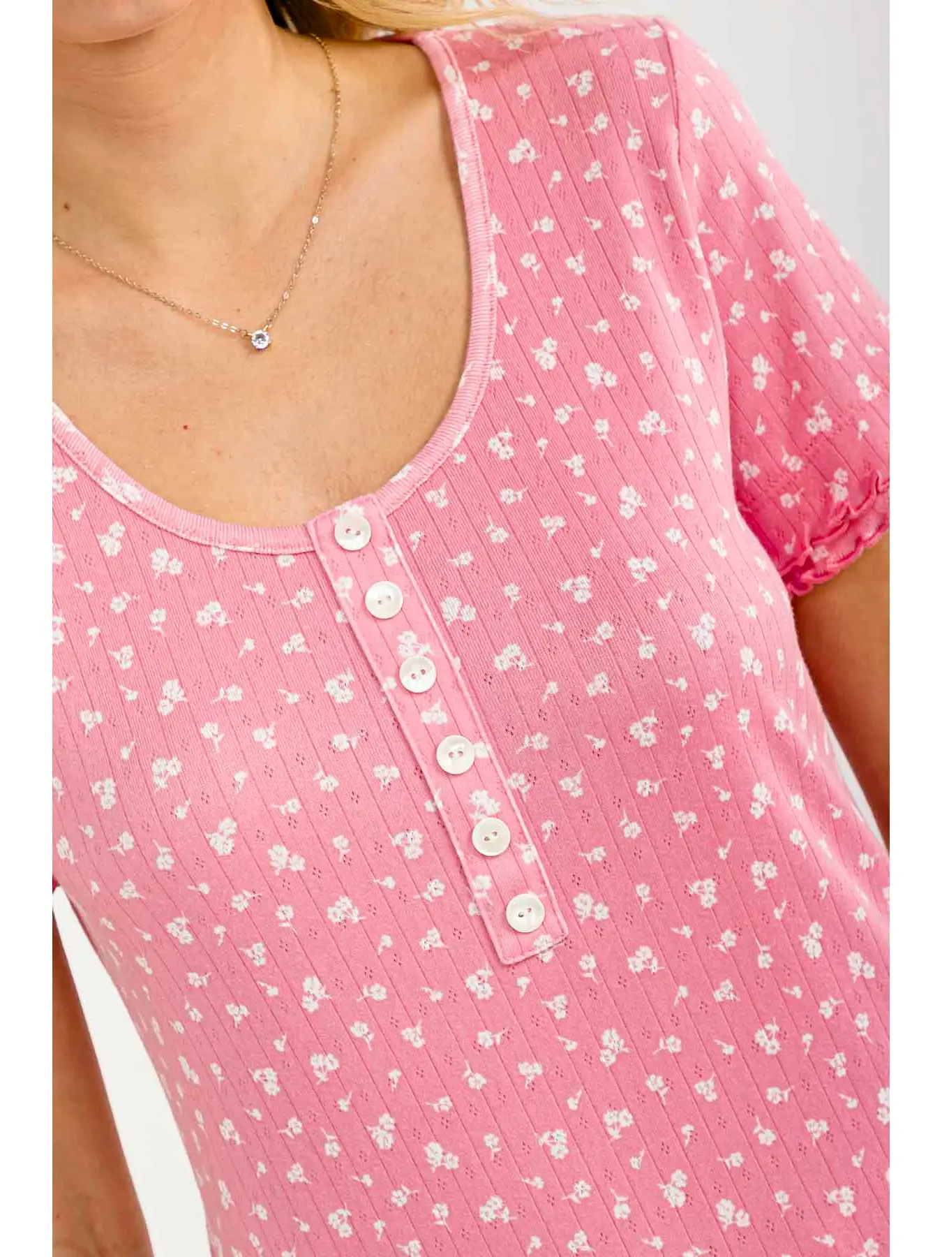 Floral Ruffle Trim Henley Top