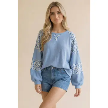 Haptics Plus Thermal Floral Woven Loose Fit Pullover Top