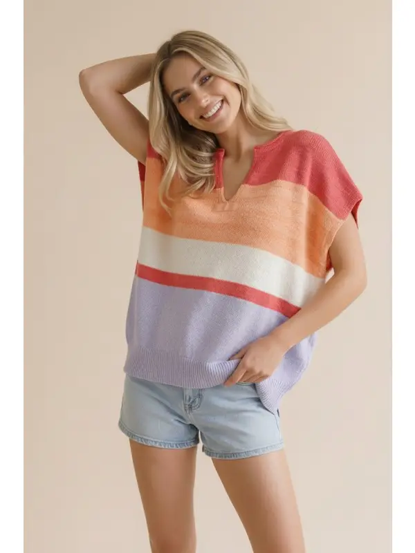 Haptics Plus Multi Stripe Dolman Sweater Knit Top