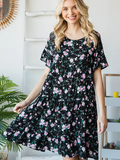 Casual Floral Tiered Dress with Ruffled Sleeves