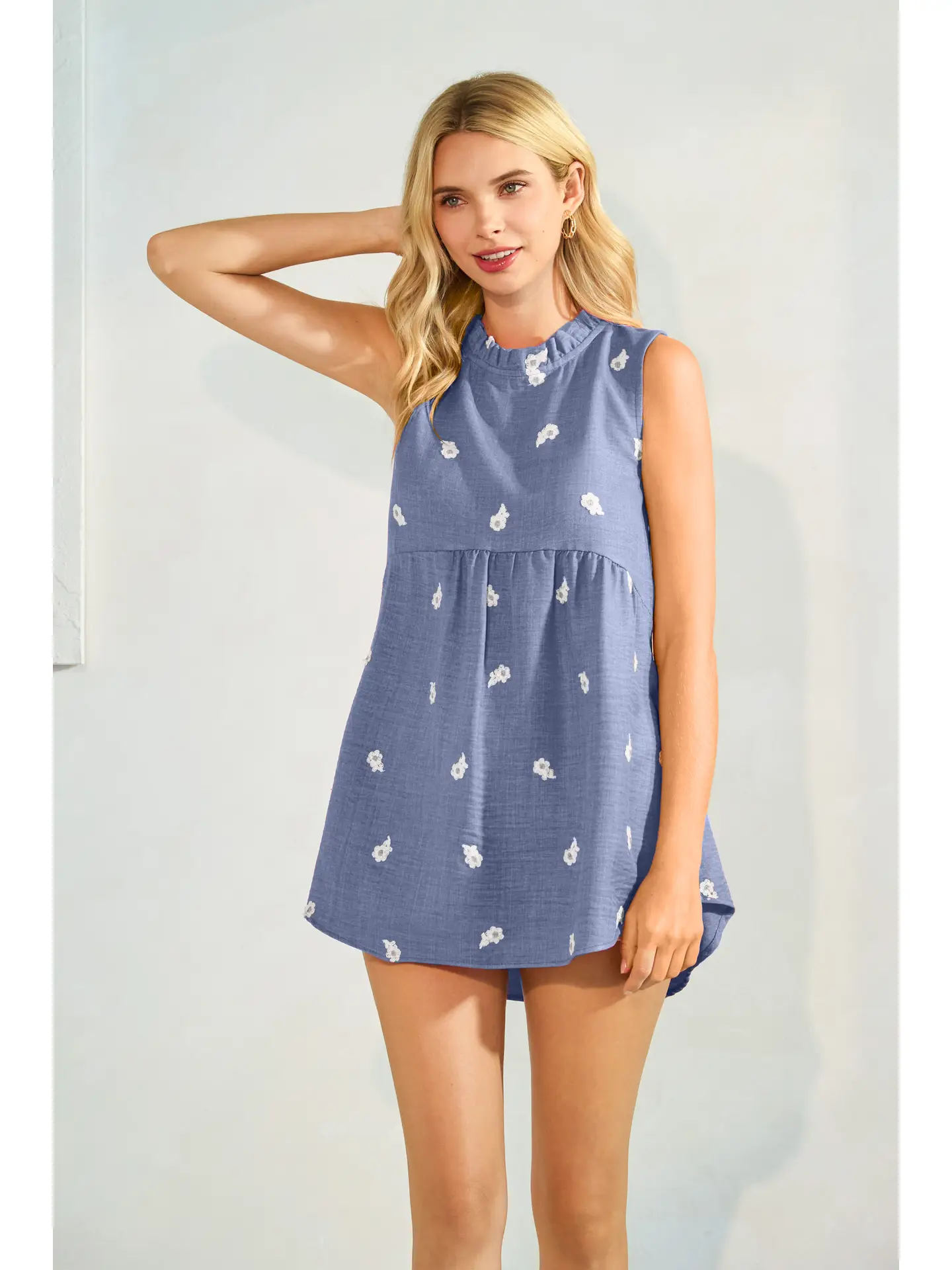 Floral Print Mock Neck Baby Doll Top