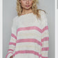 POL Striped Openwork Round Neck Knit Top
